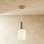 Ribbed Glass Globe Pendant Light with Brass Cylinder Fixture
