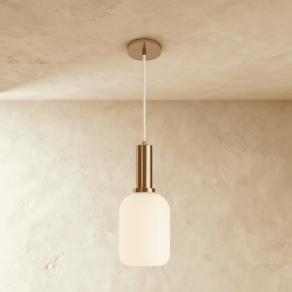 Ribbed Glass Globe Pendant Light with Brass Cylinder Fixture