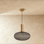 Ribbed Glass Globe Pendant Light with Brass Cylinder Fixture
