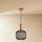 Ribbed Glass Globe Pendant Light with Brass Cylinder Fixture