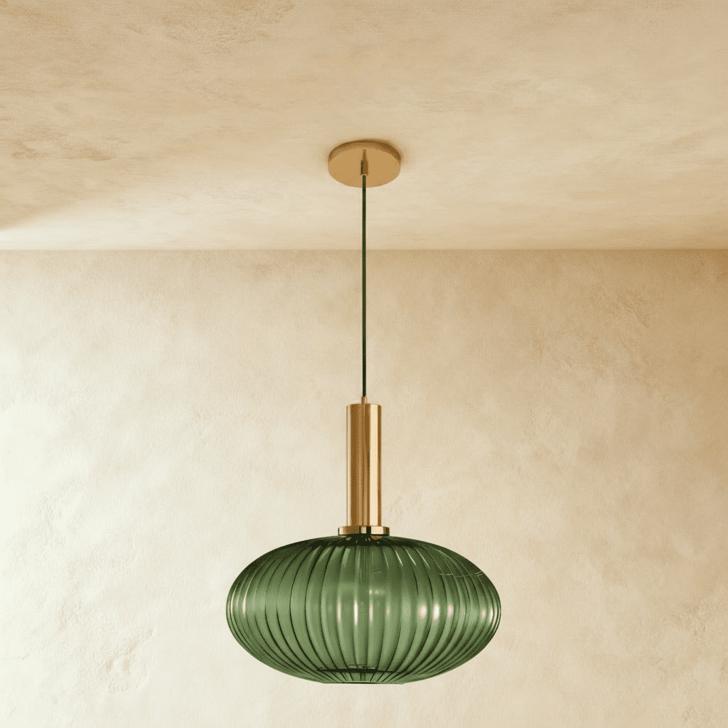 Ribbed Glass Globe Pendant Light with Brass Cylinder Fixture