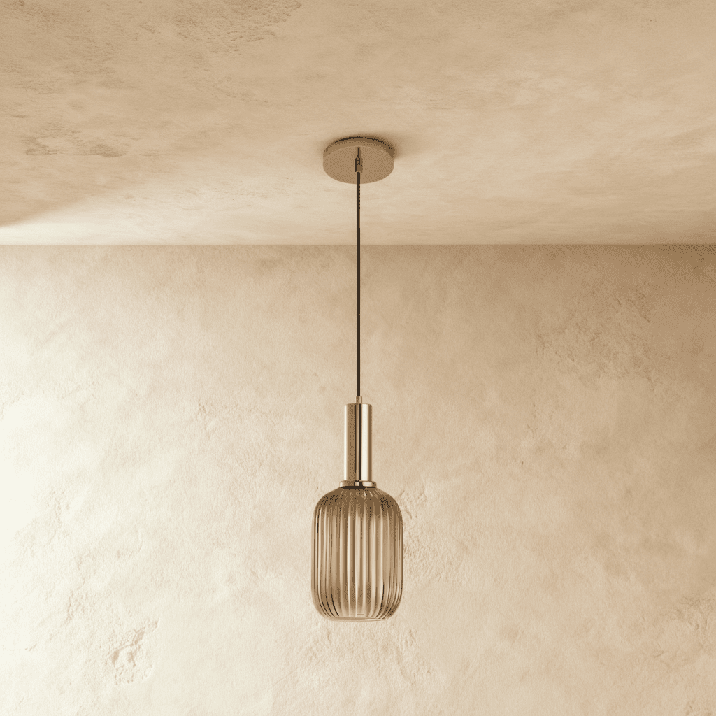 Ribbed Glass Globe Pendant Light with Brass Cylinder Fixture
