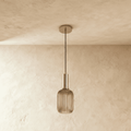 Ribbed Glass Globe Pendant Light with Brass Cylinder Fixture