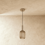 Ribbed Glass Globe Pendant Light with Brass Cylinder Fixture