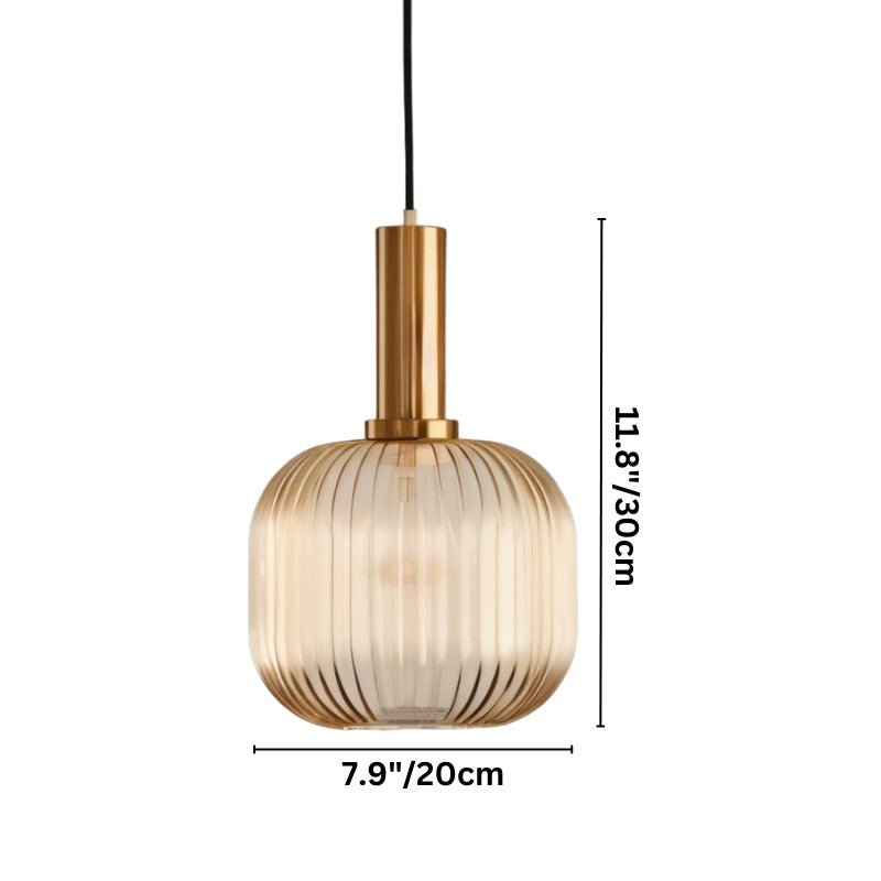 Ribbed Glass Globe Pendant Light with Brass Cylinder Fixture