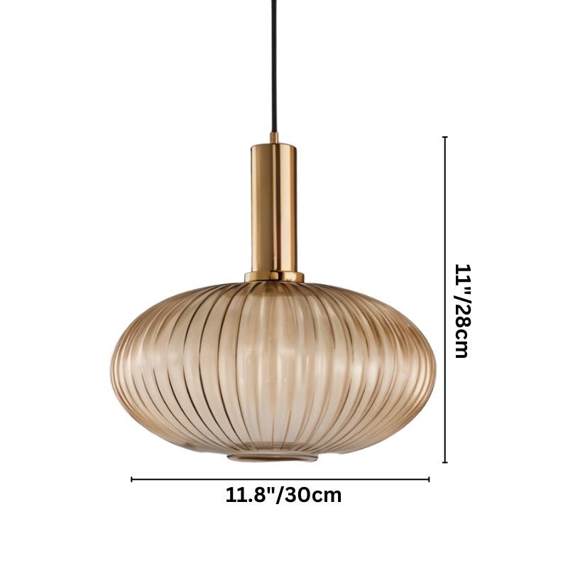 Ribbed Glass Globe Pendant Light with Brass Cylinder Fixture