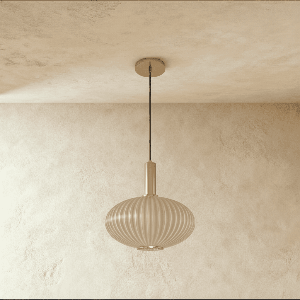 Ribbed Glass Globe Pendant Light with Brass Cylinder Fixture