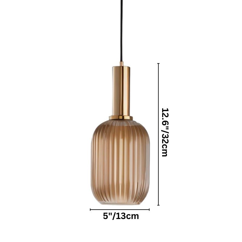 Ribbed Glass Globe Pendant Light with Brass Cylinder Fixture