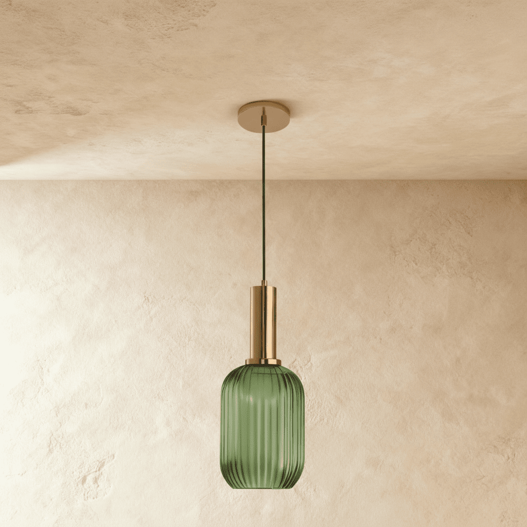 Ribbed Glass Globe Pendant Light with Brass Cylinder Fixture