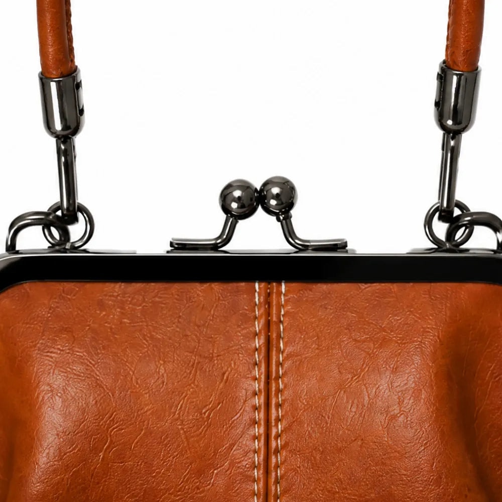 Vintage Kiss Lock Crossbody Bag with Top Handle and Detachable Strap