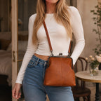 Vintage Kiss Lock Crossbody Bag with Top Handle and Detachable Strap