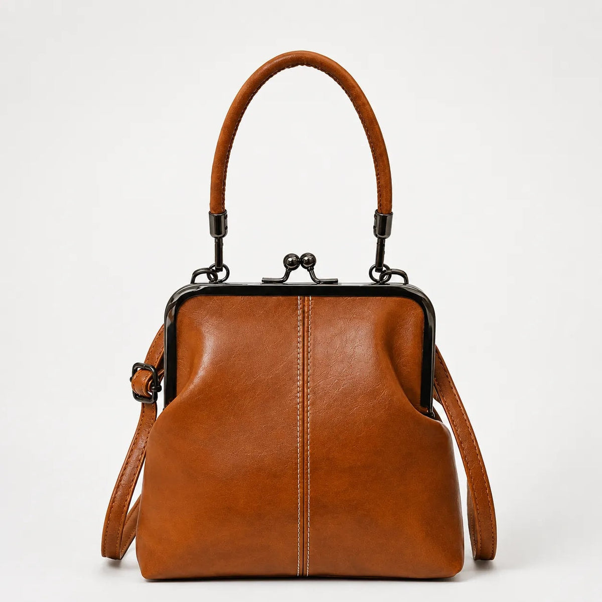 Vintage Kiss Lock Crossbody Bag with Top Handle and Detachable Strap
