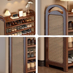 Vintage Rattan Shoe Rack with Bamboo Frame and Open Tiered Shelves for Entryway