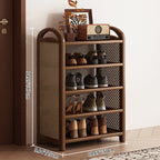 Vintage Rattan Shoe Rack with Bamboo Frame and Open Tiered Shelves for Entryway