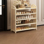 Vintage Rattan Shoe Rack with Bamboo Frame and Open Tiered Shelves for Entryway