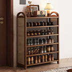 Vintage Rattan Shoe Rack with Bamboo Frame and Open Tiered Shelves for Entryway