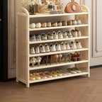 Vintage Rattan Shoe Rack with Bamboo Frame and Open Tiered Shelves for Entryway