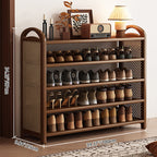 Vintage Rattan Shoe Rack with Bamboo Frame and Open Tiered Shelves for Entryway