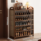 Vintage Rattan Shoe Rack with Bamboo Frame and Open Tiered Shelves for Entryway