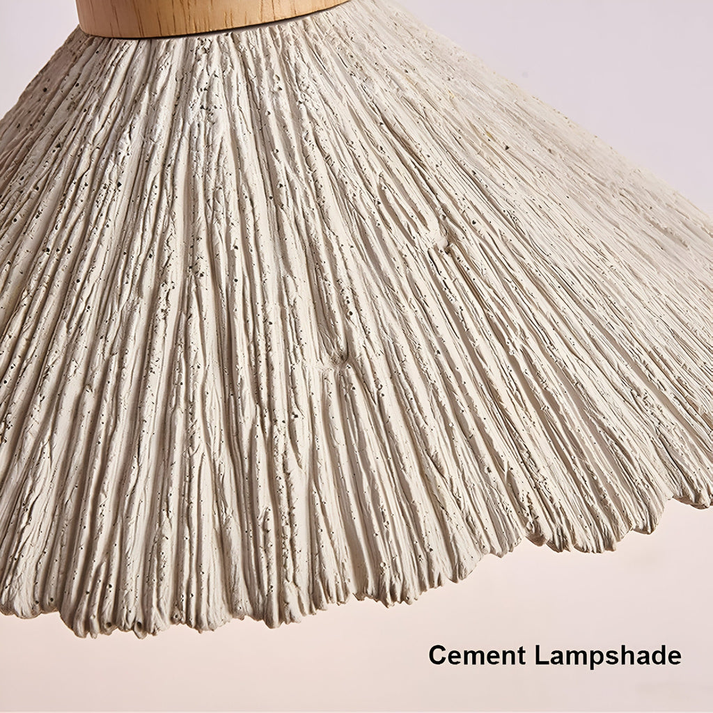 Wabi Sabi Cement Pendant Light with Textured Cone Shade and Wood Socket