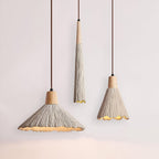 Wabi Sabi Cement Pendant Light with Textured Cone Shade and Wood Socket