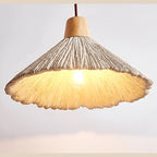 Wabi Sabi Cement Pendant Light with Textured Cone Shade and Wood Socket