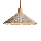Wabi Sabi Cement Pendant Light with Textured Cone Shade and Wood Socket