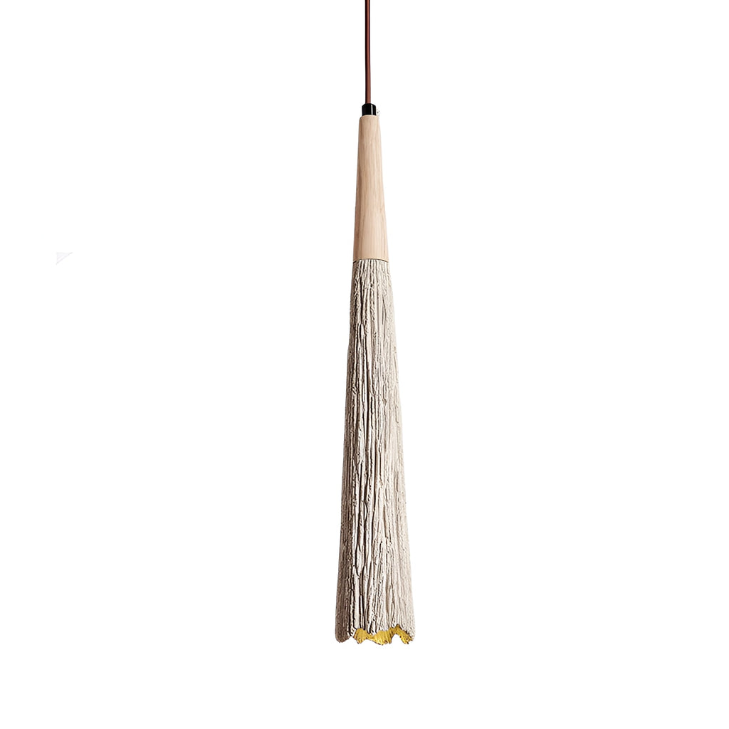 Wabi Sabi Cement Pendant Light with Textured Cone Shade and Wood Socket
