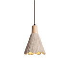 Wabi Sabi Cement Pendant Light with Textured Cone Shade and Wood Socket