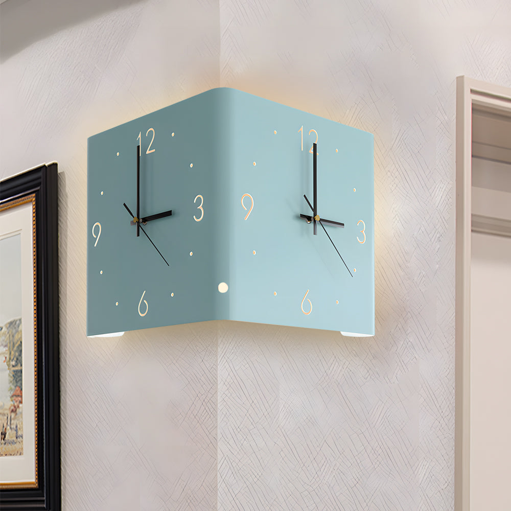 Corner Wall Clock Wall Sconce with Backlit LED Light