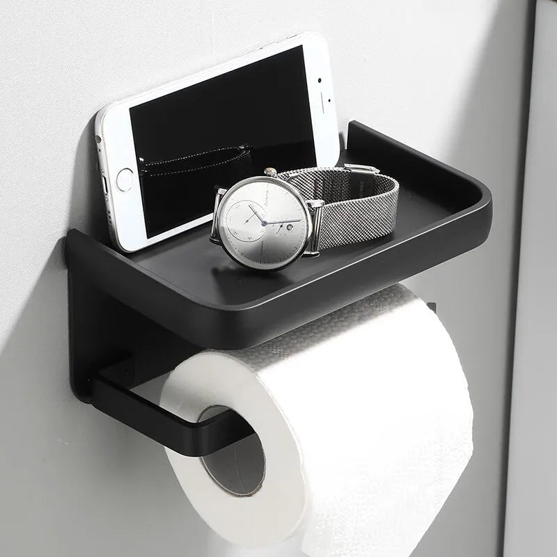 Wall Mounted Aluminum Toilet Paper Holder with Phone Shelf