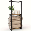 Wall Mounted Metal Towel Rack with Wooden Shelves for Bathroom