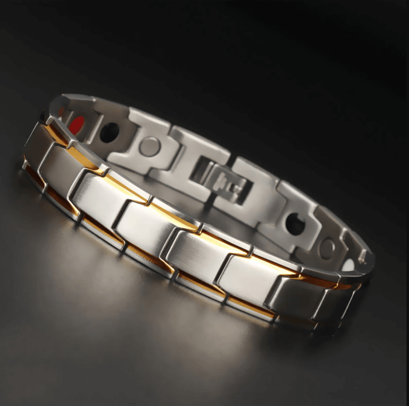 Magnetic Bracelet for Men and Women Stainless Steel Link Bracelet with Magnets Unisex Wristband Jewelry Set of Two