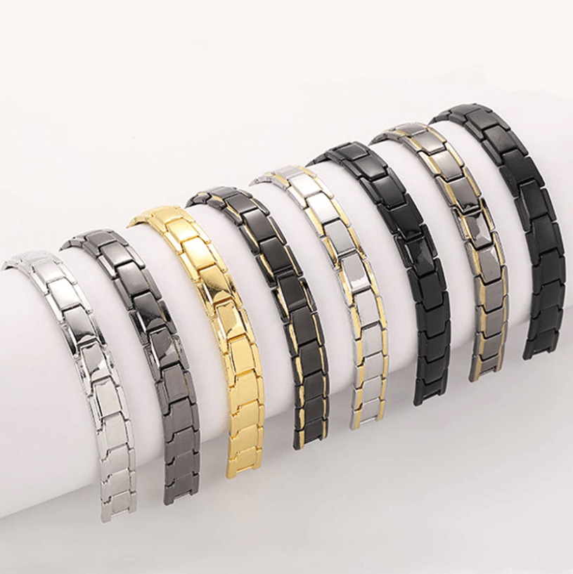 Magnetic Bracelet for Men and Women Stainless Steel Link Bracelet with Magnets Unisex Wristband Jewelry Set of Two