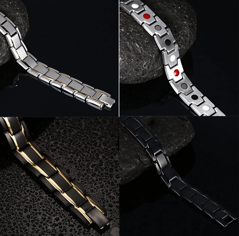 Magnetic Bracelet for Men and Women Stainless Steel Link Bracelet with Magnets Unisex Wristband Jewelry Set of Two
