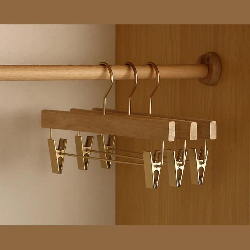 Wide Shoulder Wooden Suit Hangers with Non Slip Pants Bar Set of Two