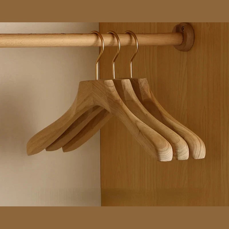 Wide Shoulder Wooden Suit Hangers with Non Slip Pants Bar Set of Two