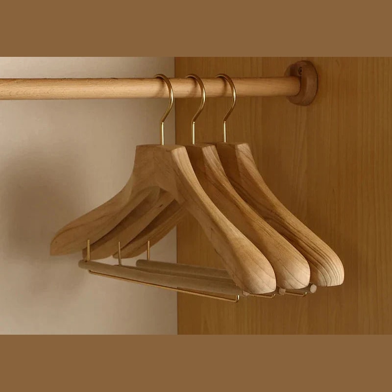Wide Shoulder Wooden Suit Hangers with Non Slip Pants Bar Set of Two