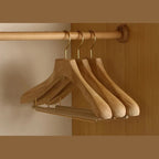 Wide Shoulder Wooden Suit Hangers with Non Slip Pants Bar Set of Two