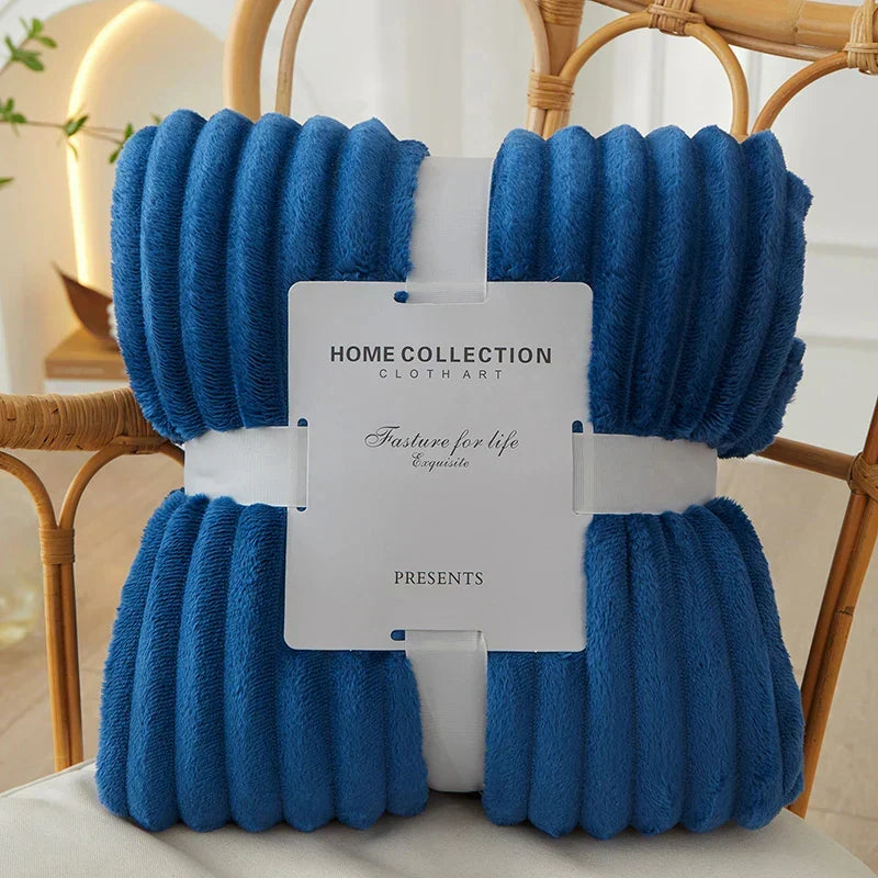 Striped Flannel Fleece Throw Blanket Soft Plush Ribbed Fleece Blanket Warm Cozy Throw for Couch Sofa and Bed
