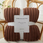 Striped Flannel Fleece Throw Blanket Soft Plush Ribbed Fleece Blanket Warm Cozy Throw for Couch Sofa and Bed