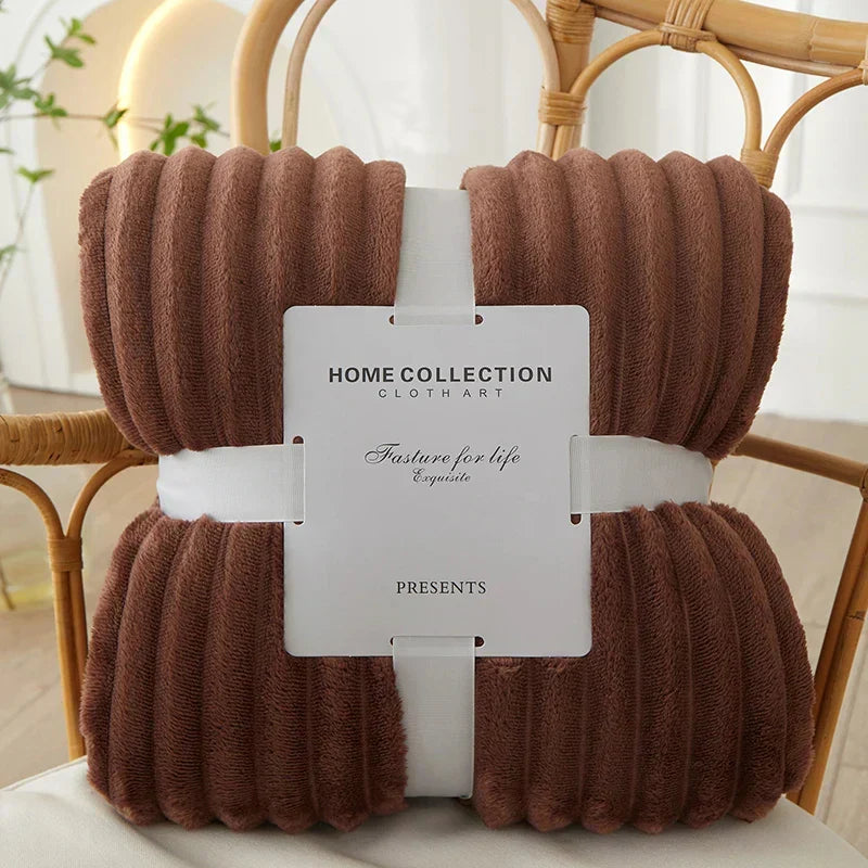 Striped Flannel Fleece Throw Blanket Soft Plush Ribbed Fleece Blanket Warm Cozy Throw for Couch Sofa and Bed