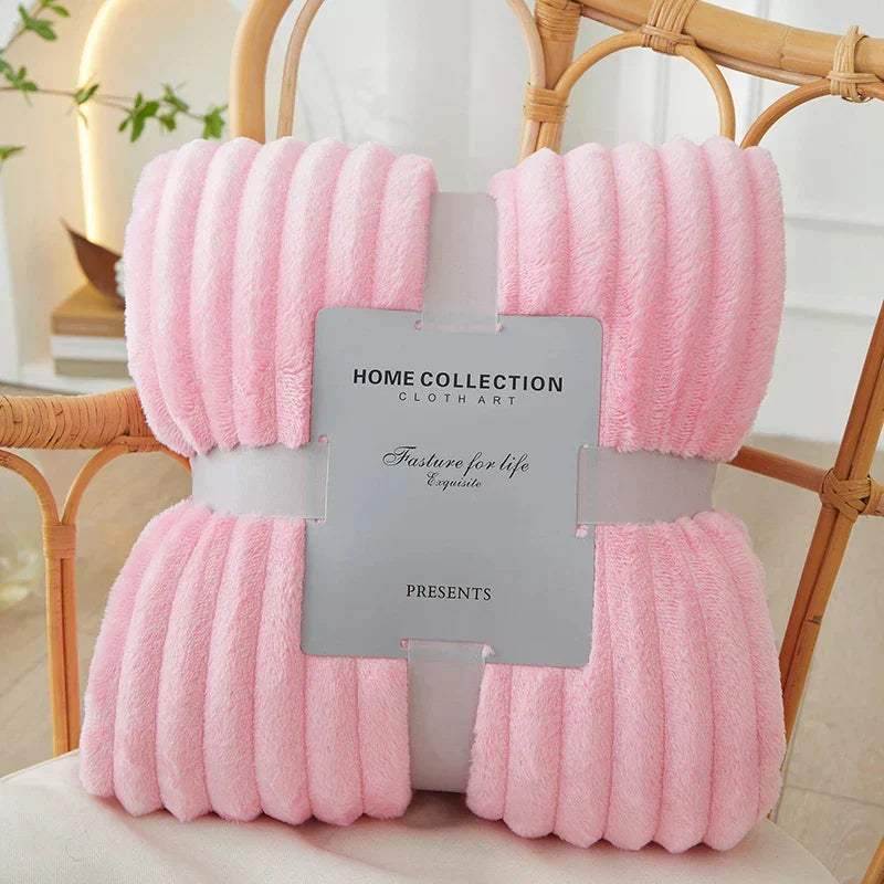 Striped Flannel Fleece Throw Blanket Soft Plush Ribbed Fleece Blanket Warm Cozy Throw for Couch Sofa and Bed