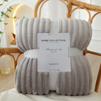 Striped Flannel Fleece Throw Blanket Soft Plush Ribbed Fleece Blanket Warm Cozy Throw for Couch Sofa and Bed
