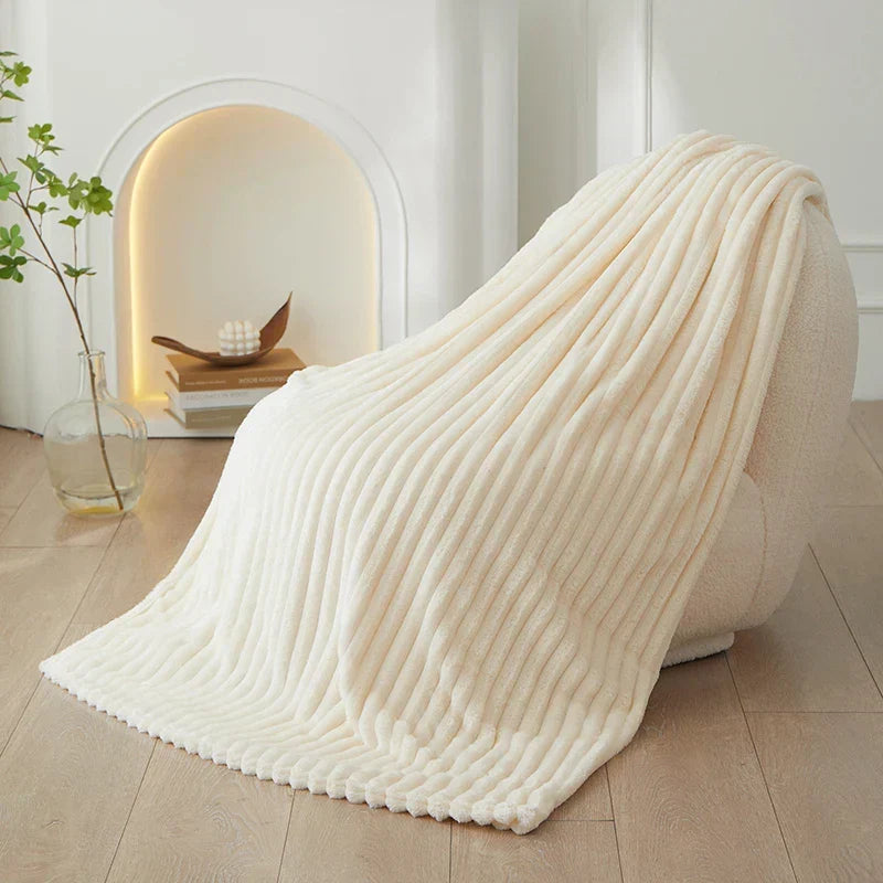 Striped Flannel Fleece Throw Blanket Soft Plush Ribbed Fleece Blanket Warm Cozy Throw for Couch Sofa and Bed