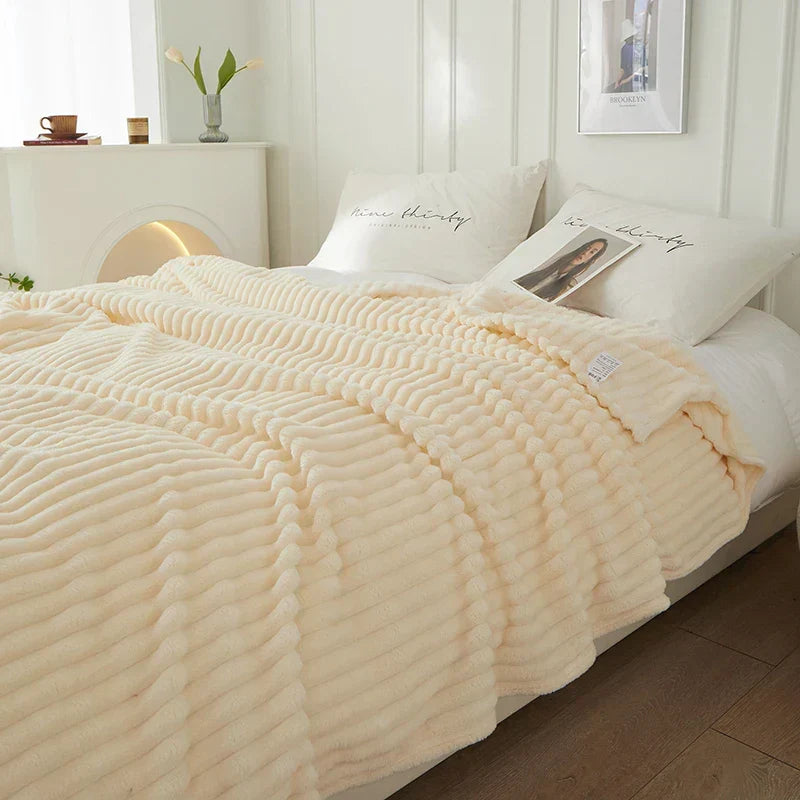 Striped Flannel Fleece Throw Blanket Soft Plush Ribbed Fleece Blanket Warm Cozy Throw for Couch Sofa and Bed