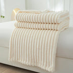 Striped Flannel Fleece Throw Blanket Soft Plush Ribbed Fleece Blanket Warm Cozy Throw for Couch Sofa and Bed
