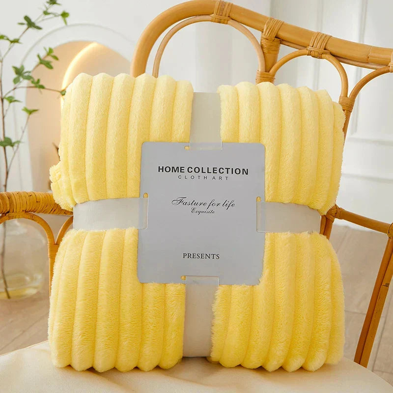 Striped Flannel Fleece Throw Blanket Soft Plush Ribbed Fleece Blanket Warm Cozy Throw for Couch Sofa and Bed