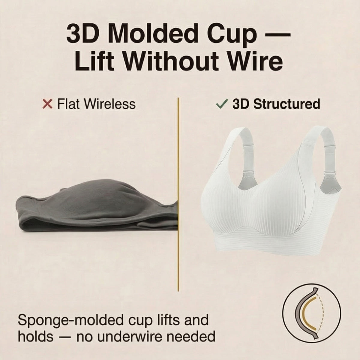 Wireless Full Coverage Bra with Molded Cups and Wide Side Smoothing