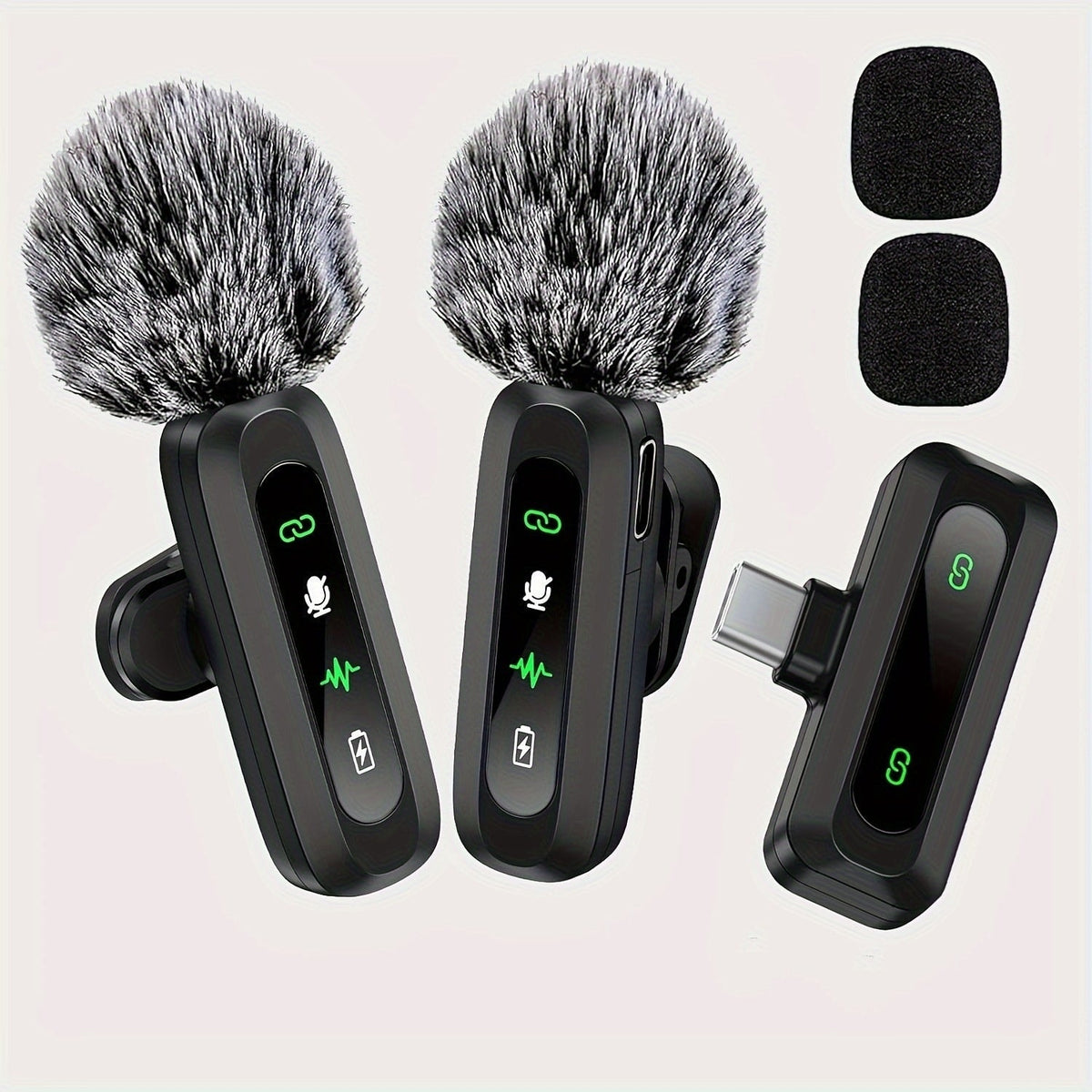 Wireless Lavalier Clip On Microphone with Windscreen for Phone and Tablet